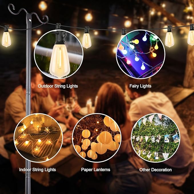 Lightdot Outdoor String Light Poles, 9FT Metal Patio Light Poles Post for Outside with Fork for Outside Hanging Backyard Garden, Deck Lighting Stand for Parties, Wedding, Halloween Decor -6Pack