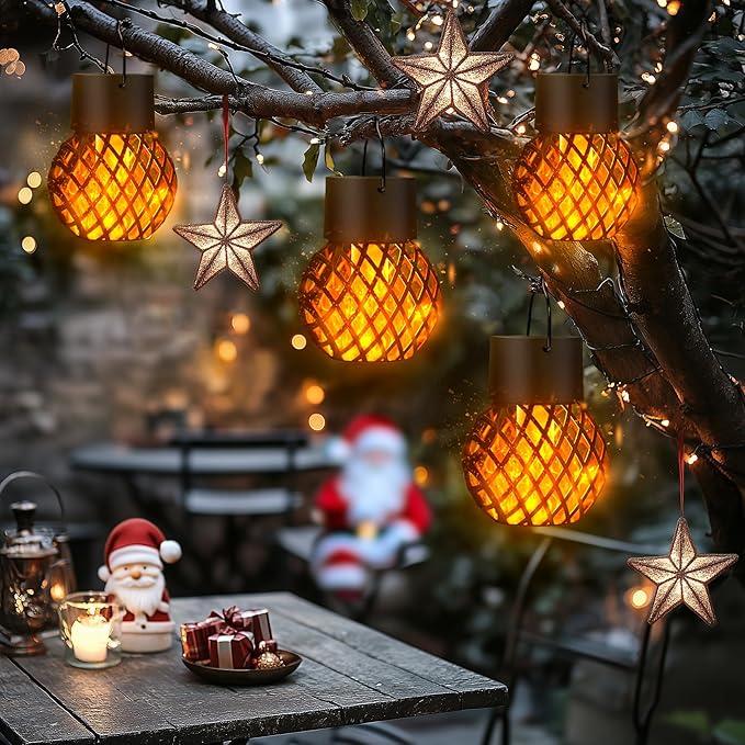GIGALUMI 24 Pack Solar Lanterns for Outside,Solar Hanging Lights Outdoor Waterproof with Flickering Flame,Solar Powered Outdoor Lights Garden Decor for Yard,Patio,Tree,Camping,Festival Decoration