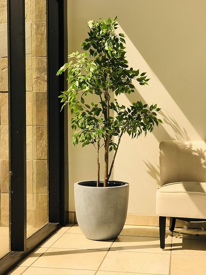 Kante 10 Inch Dia Round Concrete Planter, Indoor Outdoor Large Plant Pot with Drainage Hole and Rubber Plug for Home Patio Garden, Slate Gray