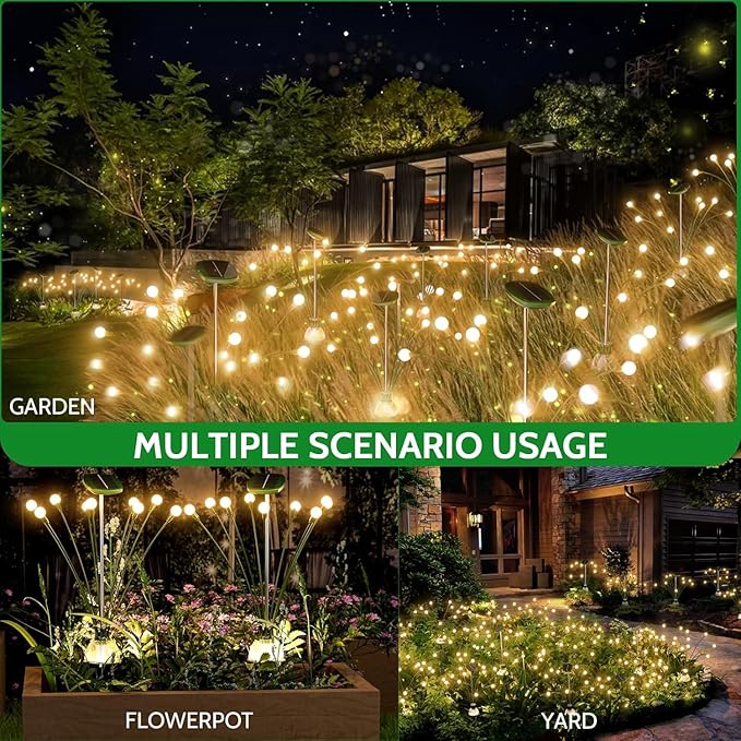 AOSEA Solar Outdoor Waterproof Pathway Lights - Fairy Lights Sway by Wind for Outside, Firefly Lights for Patio, Garden, Yard, Walkway, Sidewalk