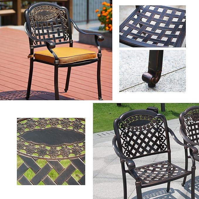Outdoor Dining Chair Cast Aluminum Patio Chairs Set of 2 All-Weather Patio Dining Chair with Adjustable Feet for Backyard Garden (Orchid Chair)