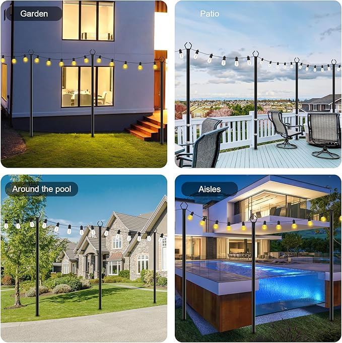 6 Pack String Light Poles,10 Ft Metal Poles with Fork for Outdoor String Lights,Outdoor Light Poles with Fork,Poles/Post/Stand for Outside,Patio,Deck,Backyard,Garden Wedding,Party