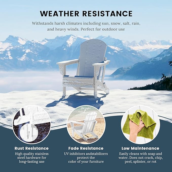 Westin Outdoors Laguna WO Home Outdoor Adirondack Folding Chair Lounger Seat Traditional Retro Home Furniture for Beach, Balcony, Backyard, Lawn, Patio, Pool, Deck, Garden (White)