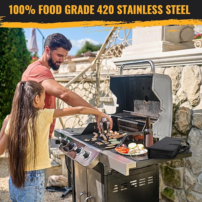 BBQ Grill Tools Set 16-inch Heavy Duty, 3 Pcs - Barbecue Utensils Kit for Camping, Kitchen, Outdoor Cooking,Suitable as a Gift for Men, Fathers, Friends