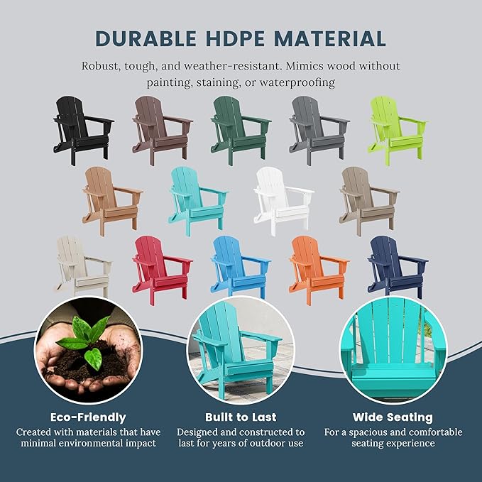 Westin Outdoors Laguna WO Home Furniture Adirondack Chair 4 PC Set Classic Outdoor Patio Folding Chair for Bon Fire Pit Lawn Backyard Beach Plastic Weather-Resistant (Turquoise)