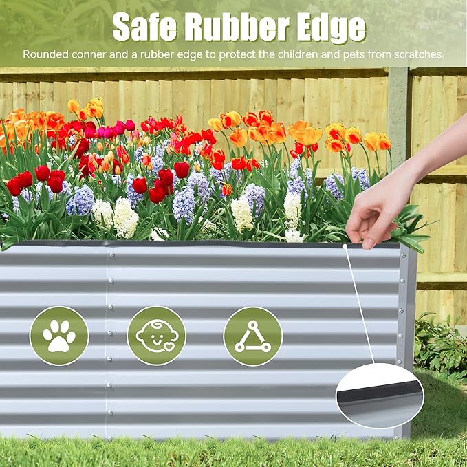Domi Galvanized Raised Garden Bed, Outdoor Planter Garden Boxes Large Metal Planter Box for Gardening Vegetables Fruits Flowers, Silvery (6x3x2ft)