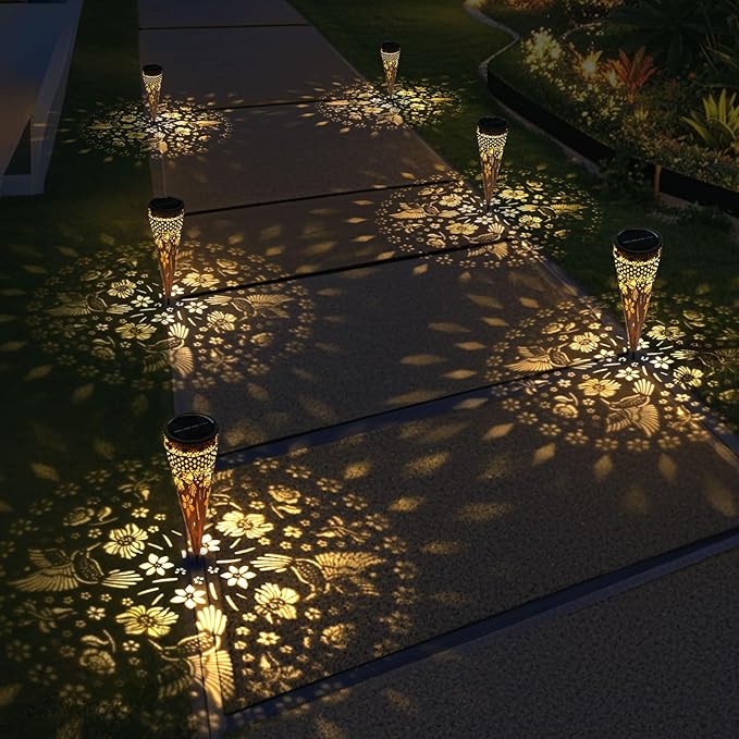 KAIXOXIN Solar Garden Lights, Metal Hummingbird Pathway Lights, Outdoor Landscape Lighting for Patio, Backyard, Walkway (Hummingbird, 2)
