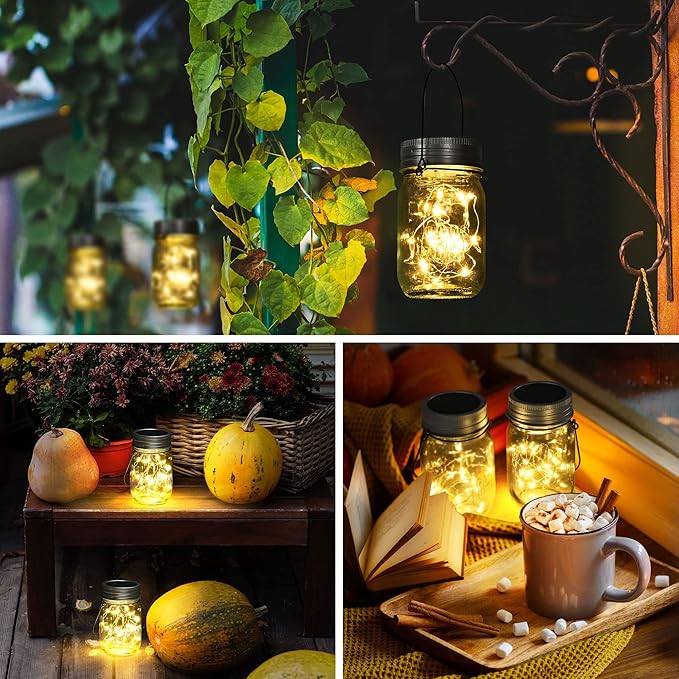 GIGALUMI Solar Mason Jar Lights, 12 Pack 30 Led String Fairy Lights Garden Lights Outdoor Waterproof Hanging Solar Lanterns for Outdoor, Garden, Patio, Lawn, Balcony Decoration