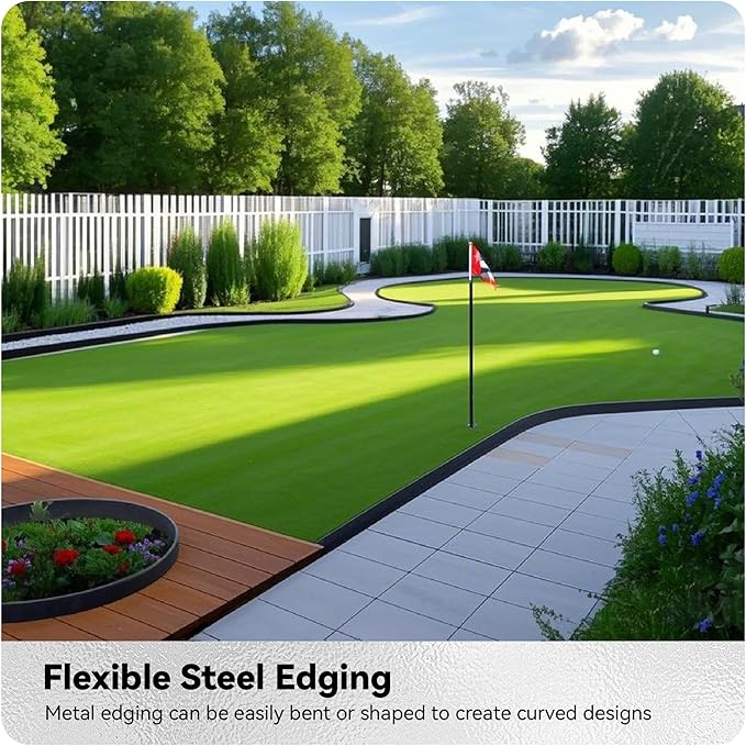 Worth Galvanized Steel Landscape Edging 6" x25' Metal Garden Edging Roll Flexible Bender Border with 8Pcs Stakes for Lawn, Flower Bed Edges, Black
