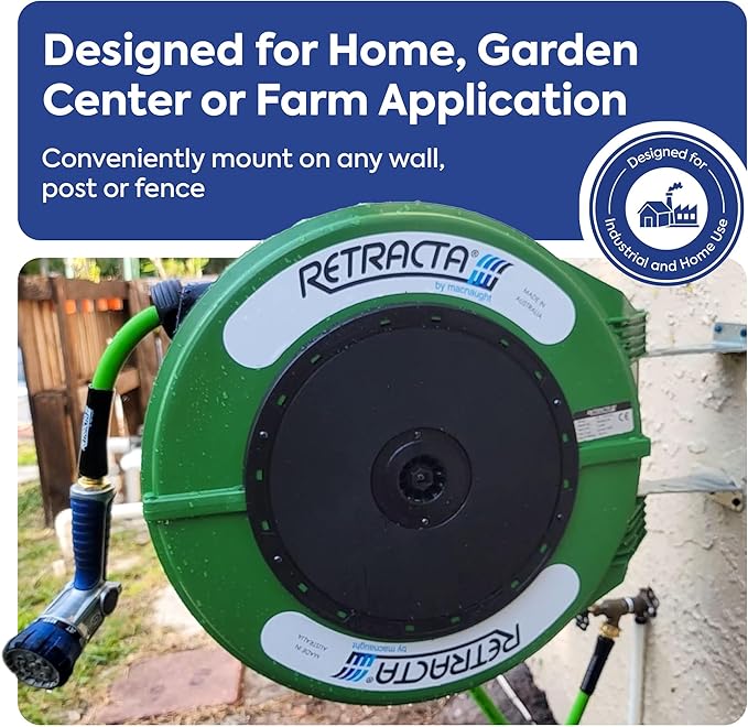 Macnaught Retractable Garden Hose Reel, 82 Ft Water Hose Reel Heavy Duty Retractable Hose with Metal 180° Swivel Rotation Bracket for Wall Mount - Green