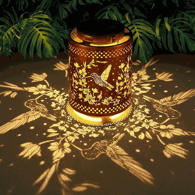 Hummingbird Solar Lanterns Garden Decor Birthday Mothers Day Gifts for Mom Women Metal Hanging Solar Lights Waterproof Outdoor Decoration for Outside LED Lanterns for Yard Lawn Patio Deals