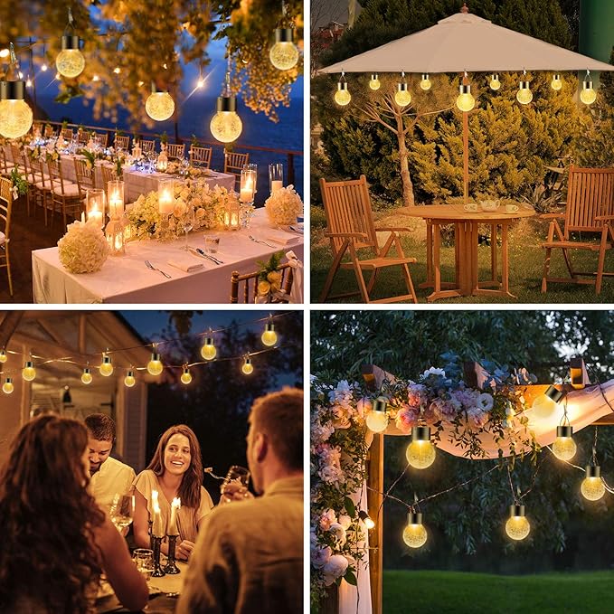 Solar Lights Outdoor Hanging Decorative Globe 8 Pack, Waterproof Solar Lantern with Handle and Clip, Solar Powered Glass Ball Lights for Garden Yard Fence Tree Umbrella Holiday Décor, Warm White