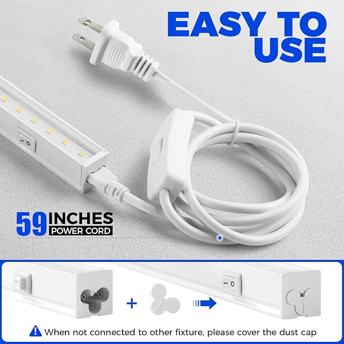 Barrina Grow Lights for Indoor Plants, 5000K White Full Spectrum Grow Light, 1ft Plant Growing Lamp, T5 Grow Light Strip, Plug and Play, 4-Pack