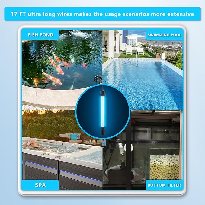 32W Aquarium UV Light for 100-2000 Gallon, UV Pond Water Clarifier for Koi Pond, Swimming Pool, Spa, Large Fish Tank, Cold Plunge UV Light for Pond Algae Control