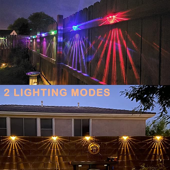 Solar Lights Outdoor, Solar Deck Lights, 6 Pack Solar Fence Step Lights Outdoor Waterproof LED for Outside Patio Stairs Yard Garden Backyard Decor, 10 Lumens,Warm White/Color Changing Lighting