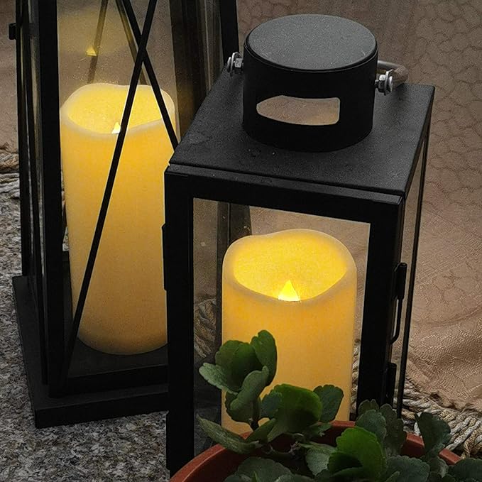 iZAN 2 PCS Outdoor Flameless LED Pillar Candle with Remote & Timer - Long Lasting Waterproof Flickering Battery Operated Electric Candle for Christmas Lantern Party Wedding Decoration 3"x7"