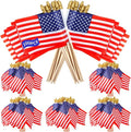 100pcs Small American Flags on Stick, Handheld 8 x 5.5 Inchs Mini American Flags with Kid-Safe Golden Spear Top, US Flags for 4th of July Decorations Outdoor, Independence Day Decorations