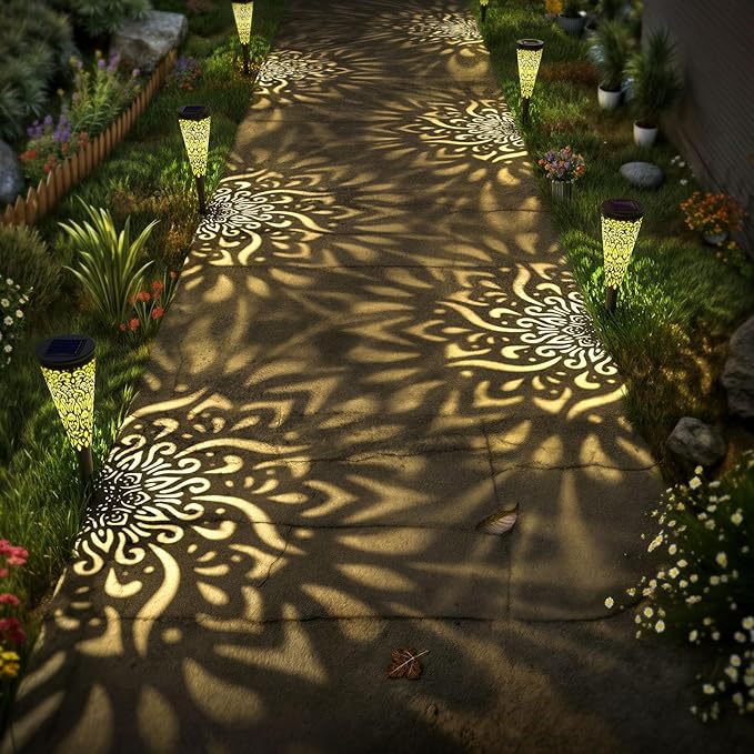6 Pack Solar Lights Outdoor Garden Decorative with Warm Light Waterproof Pathway Landscape Lights for Path Patio Backyard Walkway Yard Garden Decor (Black, 6Pcs)