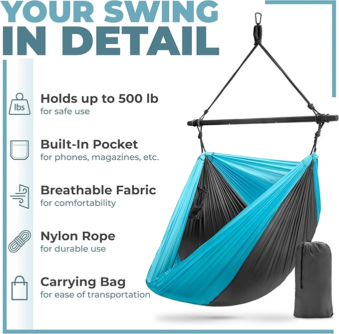 Sorbus Hanging Hammock Chair - Tree Pod Sensory Swing - Outdoor Camping Cacoon Chair - Collapsible and Lightweight Swings - Swinging Rocker Chairs for Camp, Travel, Hiking, Tent, Porch (500 lb Max)