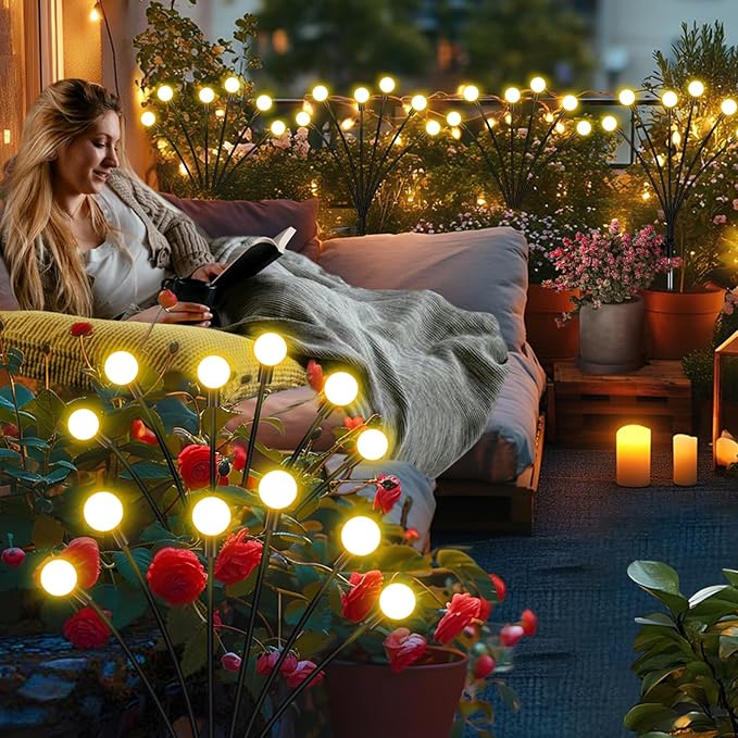 Solar Garden Lights Outdoor, 10 Pack 60 LED Solar Firefly Lights, Swaying Waterproof Garden Decor for Yard Patio Pathway Lawn Gardening Gifts