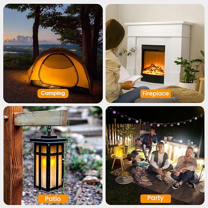 Hompavo 【Upgraded】 LED Flame Lights, 4-Mode Rechargeable Battery Operated Flameless Candles, Waterproof Pillar Flickering Lanterns for Living Room Bathroom Patio Wedding Party Halloween Home Decor