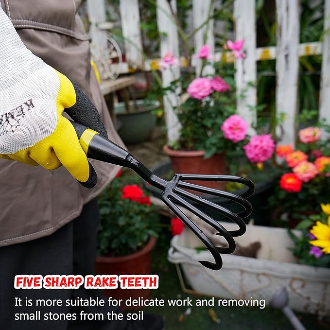 Garden Rake - Kemaier Stainless Steel Hand Cultivator for Heavy-Duty Soil Loosening, Planting, and Weed Removal
