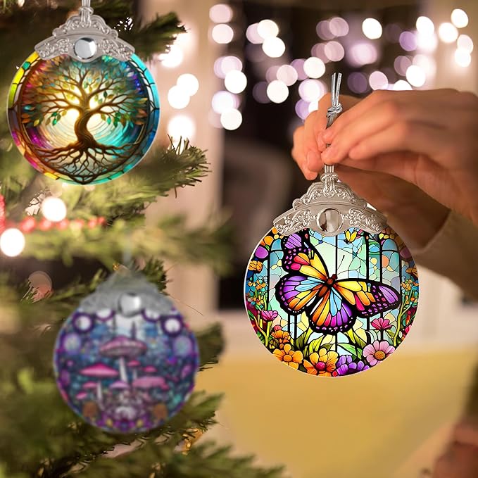 Butterfly Stained Glass Suncatcher, Jocidea Butterfly Ornament, Butterfly Christmas Ornament, Holidays Ornaments, Christmas Tree Ornament, Butterfly Decor, Gifts for Butterfly Lovers