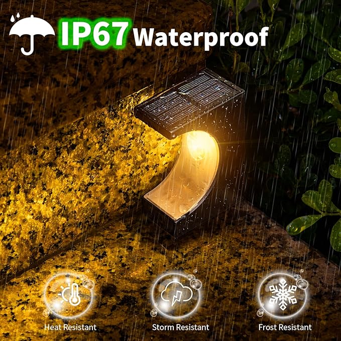 JSOT Outdoor Step Lights - 16 Pack Warm White Solar Stair Lights Waterproof Deck Light for Outside Decor Yard Patio Pathway