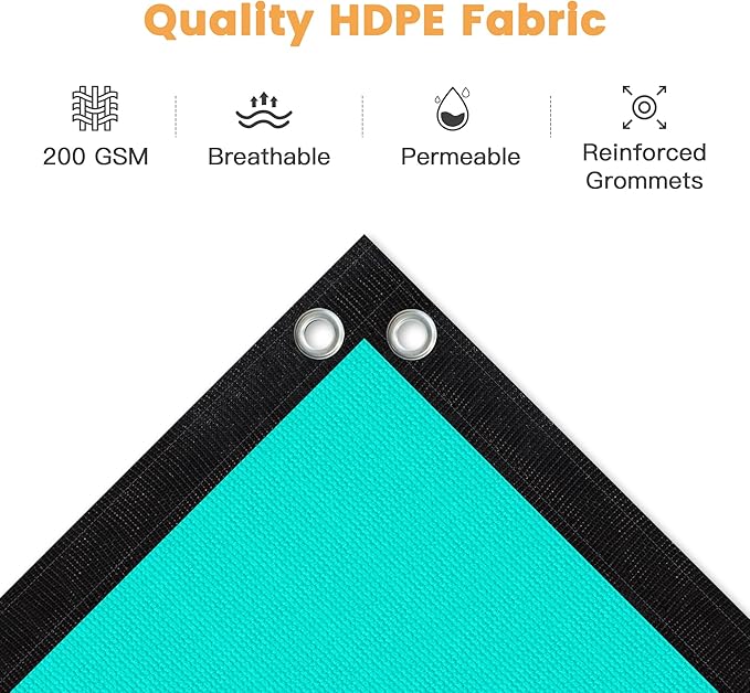VICLLAX Shade Fabric Sun Shade Cloth with Every 2 FT Grommets for Patio Garden Pergola Cover Canopy 6x8 FT, Turquoise