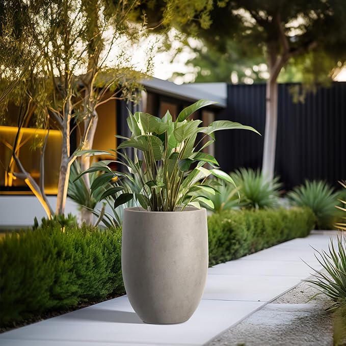 Kante 21.7" H Buff Concrete Tall Planter, Large Outdoor Indoor Decorative Pot with Drainage Hole and Rubber Plug, Modern Round Style for Home and Garden