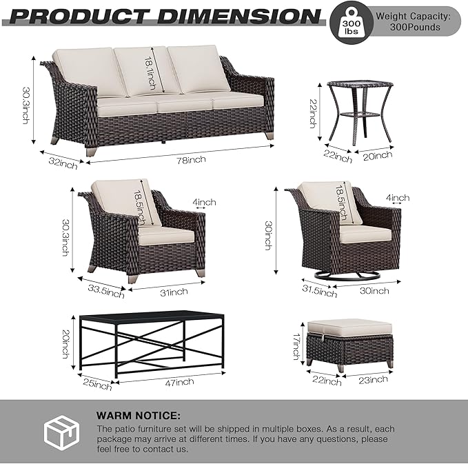 Joyside Wicker Patio Furniture Sets, 4 Pieces Upgraded Large Size Outdoor Furniture with Swivel Rocking Patio Chairs and Outdoor Ottoman, Thick Cushions, Wide Armrest