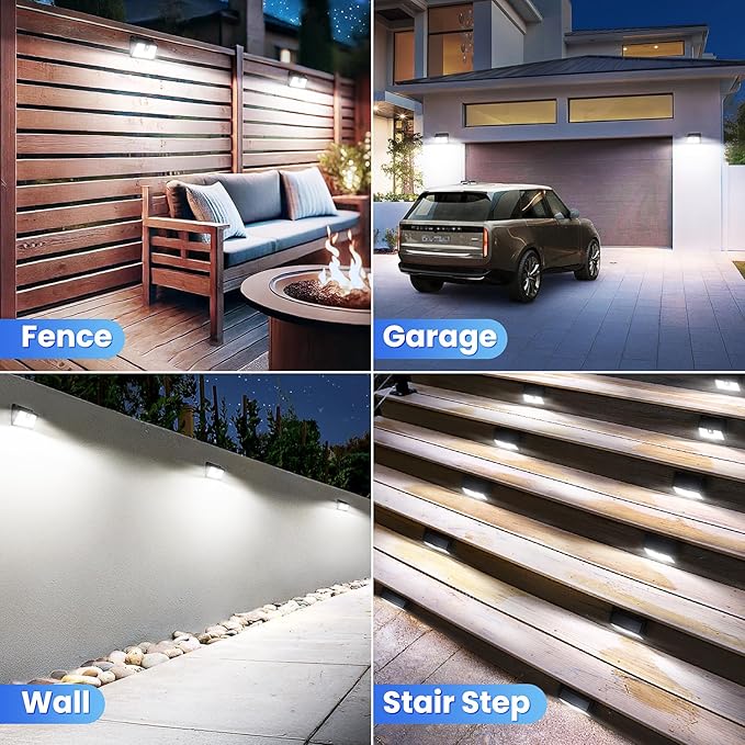 Solar Lights Outdoor Motion Sensor, 16 Pack 149 LED Waterproof Solar Powered Fence Lights, 3 Lighting Modes Security Wall Light for Outside Backyard Deck Garden Door Step Walking Dog, Cold Light 6500K