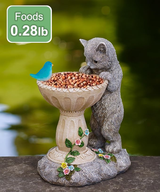 Solar Cat Statues for Bird Bath: Outdoor Sculptures for Garden Lawn Patio Yard Balcony Porch - Unique Gifts for Mother Grandma Women