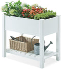 Psilvam Planter Box Raised Garden Bed, Poly Lumber Raised Garden Beds Outdoor with Storage Racks and Tarps, Superior to Cedar Elevated Garden Bed with Leg, for Balcony and Porch, 350 lbs Load (White)
