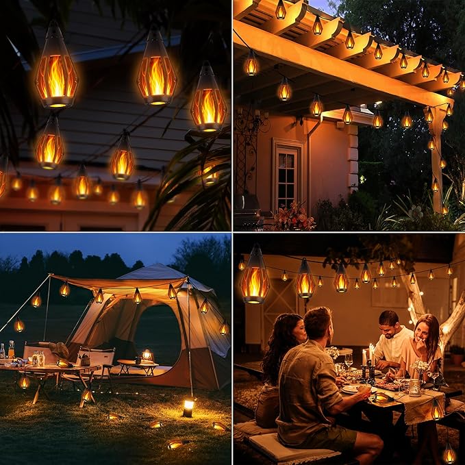 Solar Flame String Lights - 48ft 15 LED Lights Outdoor Solar String Lights for Garden Patio Decoration