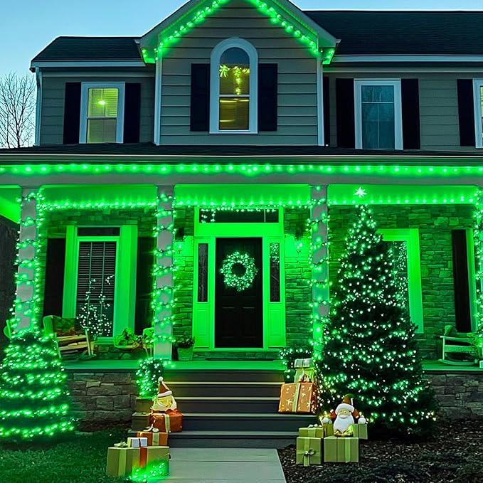 JMEXSUSS 2 Pack Green Solar Lights Outdoor, Total 400 LED 151FT Solar String Lights Outdoor Waterproof, 8 Modes Green Light for St Patrick's Day Patio Yard Tree Decorations