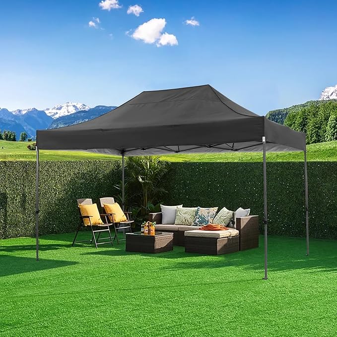 COBIZI 10x15 FT Pop up Canopy Tent,Heavy Duty Easy Up Commercial Outdoor Party Canopy Tents for Wedding Parties All Season Wind & Waterproof Gazebo with Carry Bag,Black(Frame Thickened)