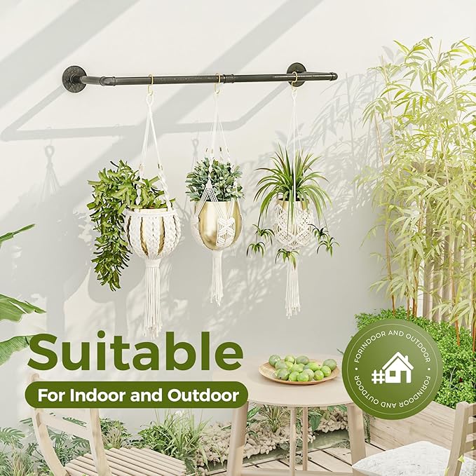 Bamworld Hanging Planters for Indoor Plants Plant Hanger Indoor Hanging Plant Rod 36.2in Window Plant Shelves Metal Rod Pot Not Included
