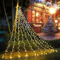 Christmas Star String Lights, 320 LED Waterfall Tree Lights with 13" Topper Star 8 Lighting Modes Indoor Outdoor Halloween Decorations for Holiday, Wedding, Party (Warn White)