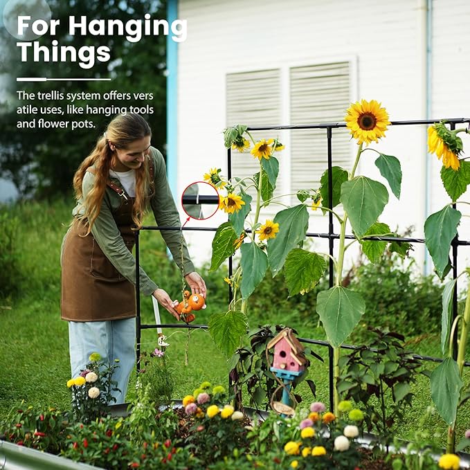 KING BIRD Raised Garden Bed with Wall Trellis Galvanized Planter Garden Box Outdoor for Gardening, Climbing Vegetables, Flowers 7.87x3.94x0.98 Ft, Silver