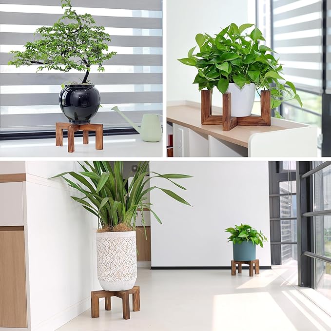 Plant Stand, Indoor/Outdoor Wood Plant Holder, Single Flower Pot Stand, Sturdy Planter Stand