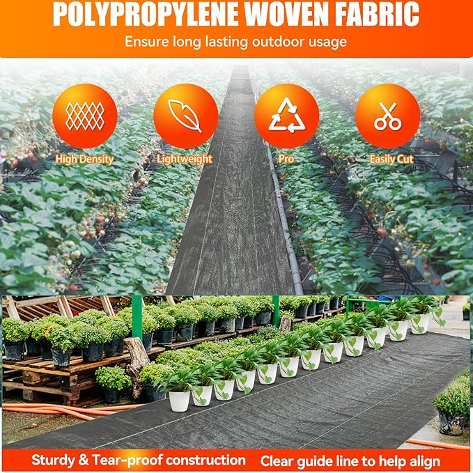 LIUJIAYI 2.4oz-3FTx50FT Weed Barrier Landscape Fabric - Durable Weed Block Gardening Ground Cover Mat, Woven Geotextile Fabric for Underlayment, Commercial Driveway Stabilization, Weed Control Cloth