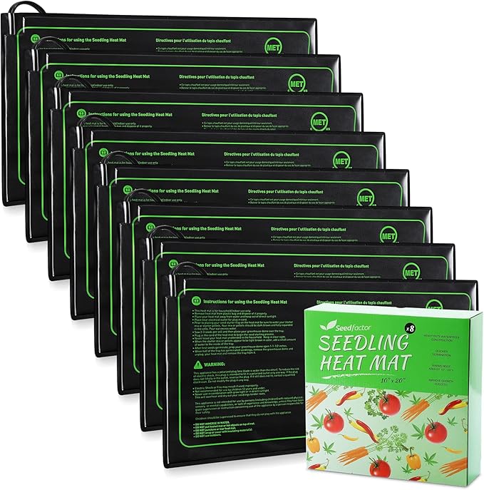 MET Certified 8 Pack Seedling Heat Mat, Seedfactor Waterproof Durable Germination Station Heat Mat, Warm Hydroponic Heating Pad for Indoor Home Gardening Seed Starter