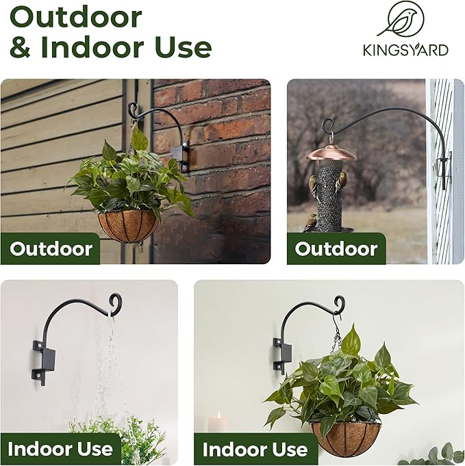 Kingsyard 2 Pack Swivel Plant Hangers Outdoor - 16 Inch Heavy Duty Wall Plant Hooks for Hanging Plant Baskets Bird Feeder Lanterns Wind Chimes