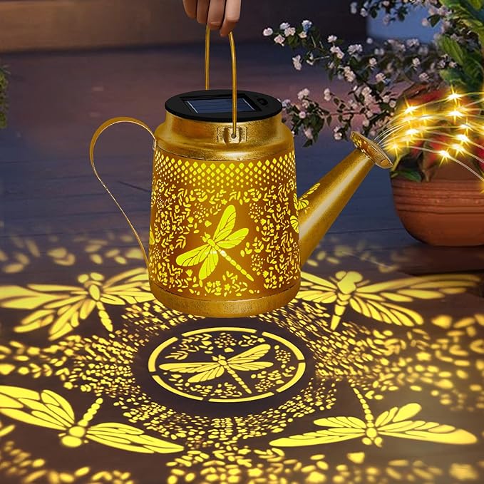 Dragonfly Solar Watering Can Lights, Outdoor Waterproof Garden Lantern with Shepherd Hook, Solar Garden Decor for Yard Outdoor Landscape Pathway Porch Patio, Garden Gift for Women Mom Grandma