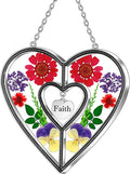 KY&BOSAM Heart Suncatcher Faith Stained Glass Hangings for Windows Sun Catchers Birthday Gifts for Women Real Flower Glass & Metal Maker for Christmas Tree Wedding Party Patio Home Garden Decor