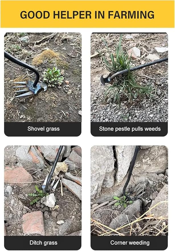 Amposei Weeding Artifact Uprooting Weeding Tool, Multifunctional Weeder, Hand Weeder Tool, Stand Up Weed Puller Tool with Handle for Garden Yard Farm Weed Removal (11 Teeth-Weed Tool)