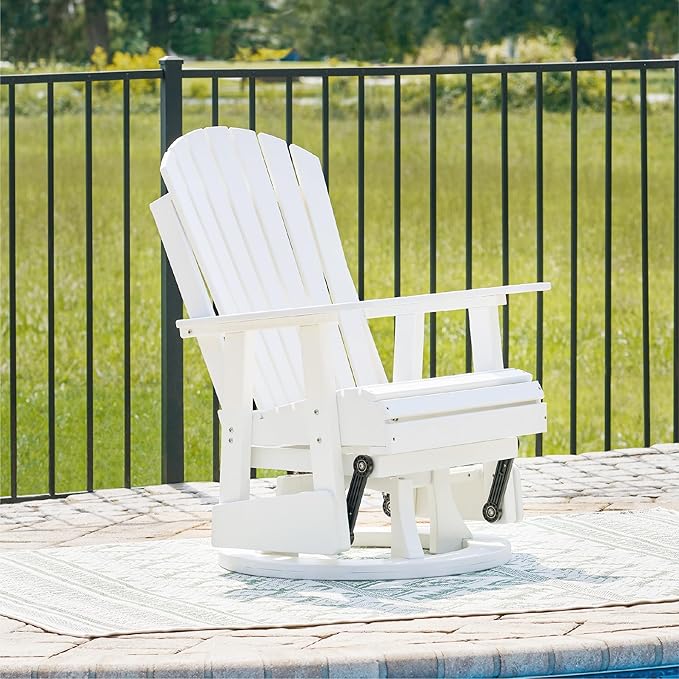 Signature Design by Ashley Hyland Wave Casual Weather Resistant HDPE Outdoor Swivel Glider Chair, White
