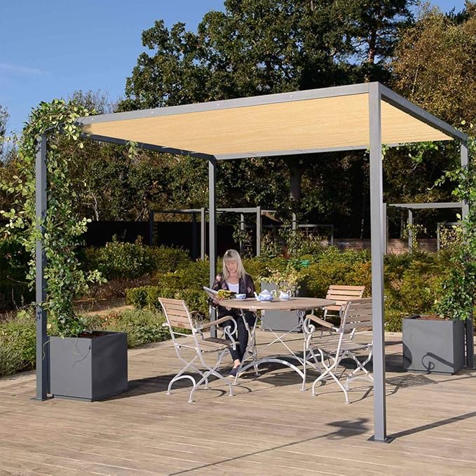 Eden's Decor Straight Flat-Edged Sun Shade Sail Rectangular 17' x 20' Beige UV-Blocking Outdoor Canopy Fabric Cloth Awning for Pergola Patio Garden Backyard Custom Size