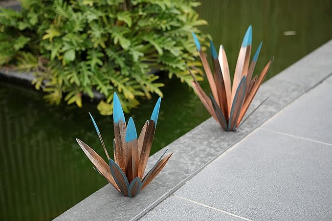 Large Tequila Rustic Sculpture, Rustic Metal Agave Plants for Outdoor Patio Yard, Home Decor Hand Painted Metal Agave Garden Yard Statue, Outdoor Lawn Ornaments (3 Big)